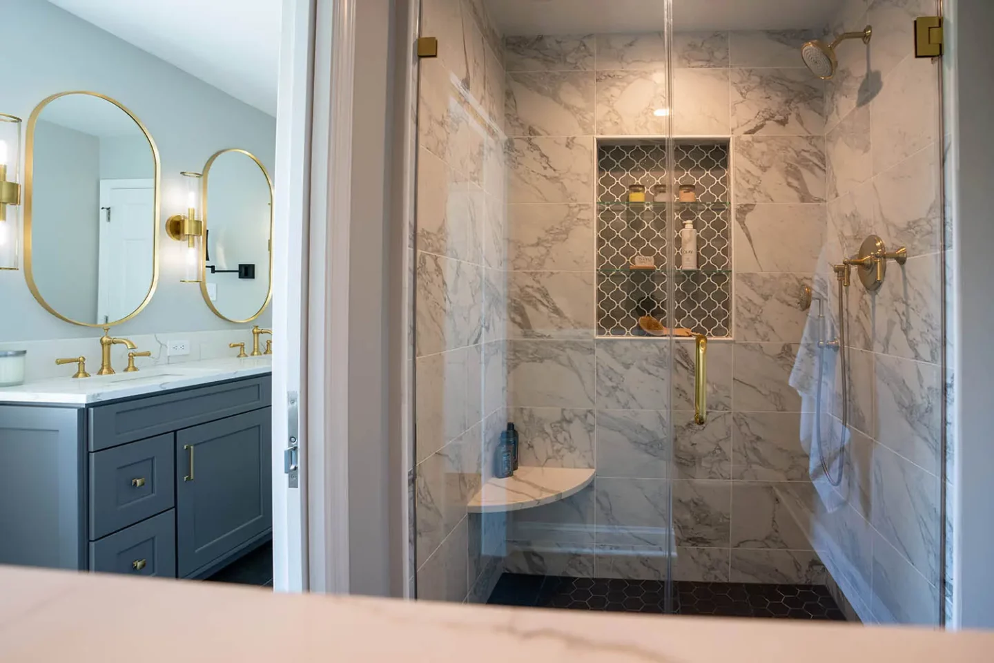 Shower Niche in a Lower Gwynedd Primary Bathroom