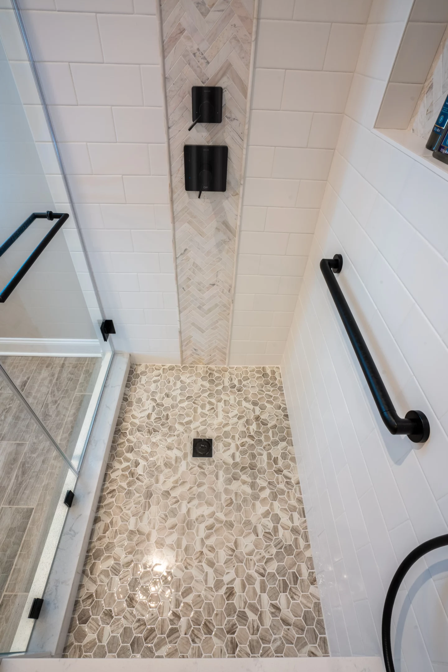 Inside the shower area of North Wales bathroom remodeled by Custom Craft