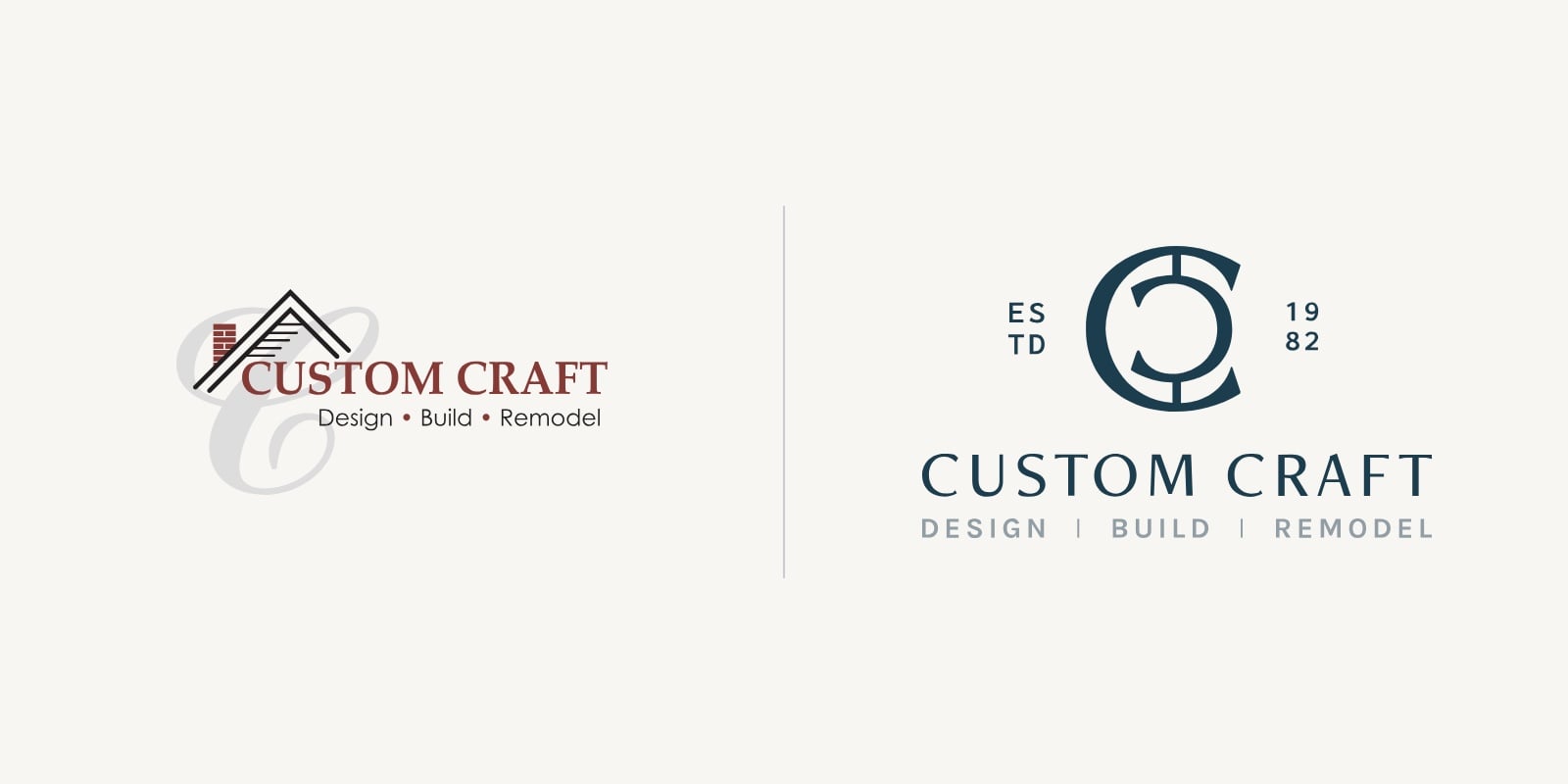 Custom Craft's previous roofline logo beside the new interlocking C mark and wordmark