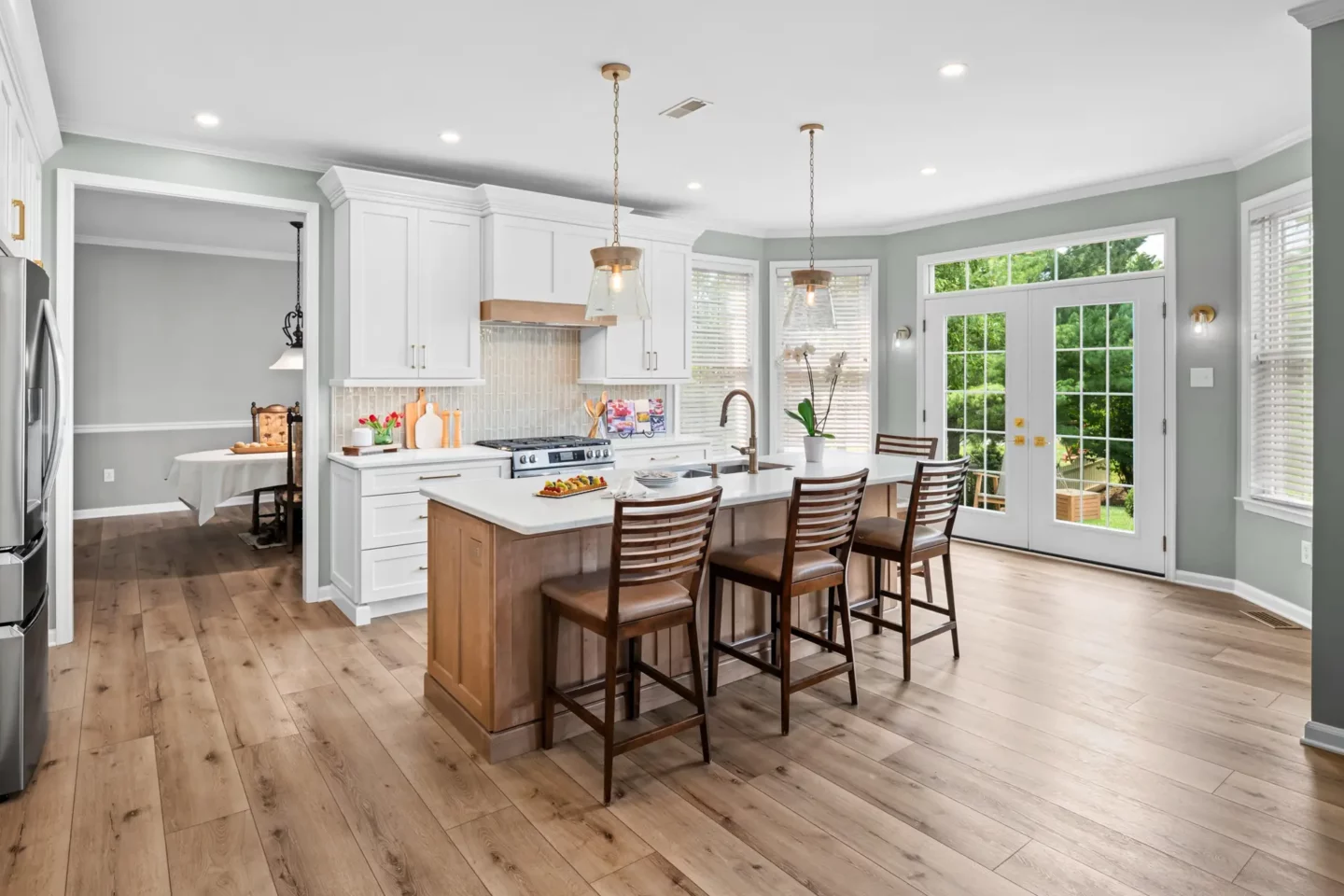 Open sightline from the dining room into the remodeled Lansdale kitchen